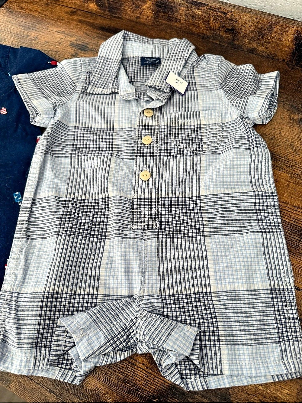 Carter's Baby 3M Blue & White Plaid Matching Romper Set